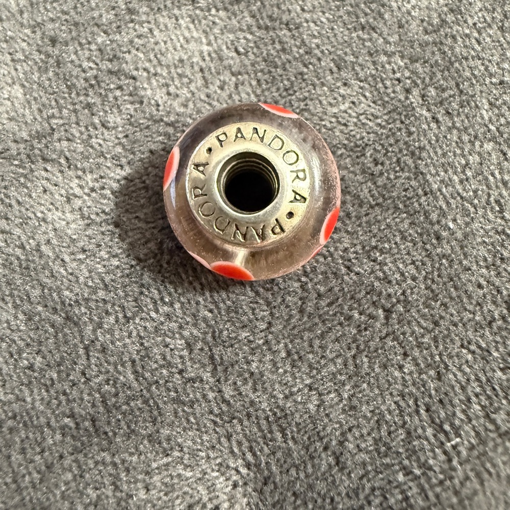 Pandora silver pink with red flowers Murano glass charm. - Picture 2 of 2